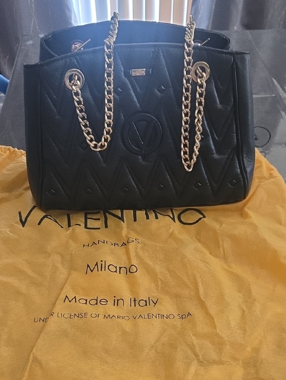 Valentino Black Quilted Leather Shoulder Bag with Gold Chain